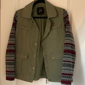Green Khaki Jacket with Pattern Sleeves
